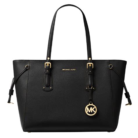 michael kors women's voyager tote black & electric blue|michael kors zip top tote.